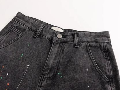 Retro Splicing Washed Jeans - Men’s Hip Hop High Street
