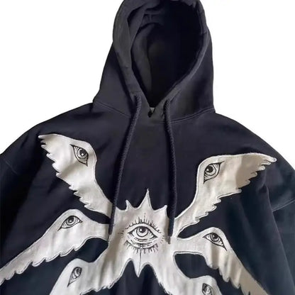 Gothic K Angel Patchwork Hoodie – Loose Fit Sweatshirt