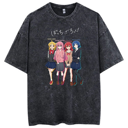 Men’s Oversized Bocchi Club Printed T-Shirt – Anime Music Band Washed Cotton Tee
