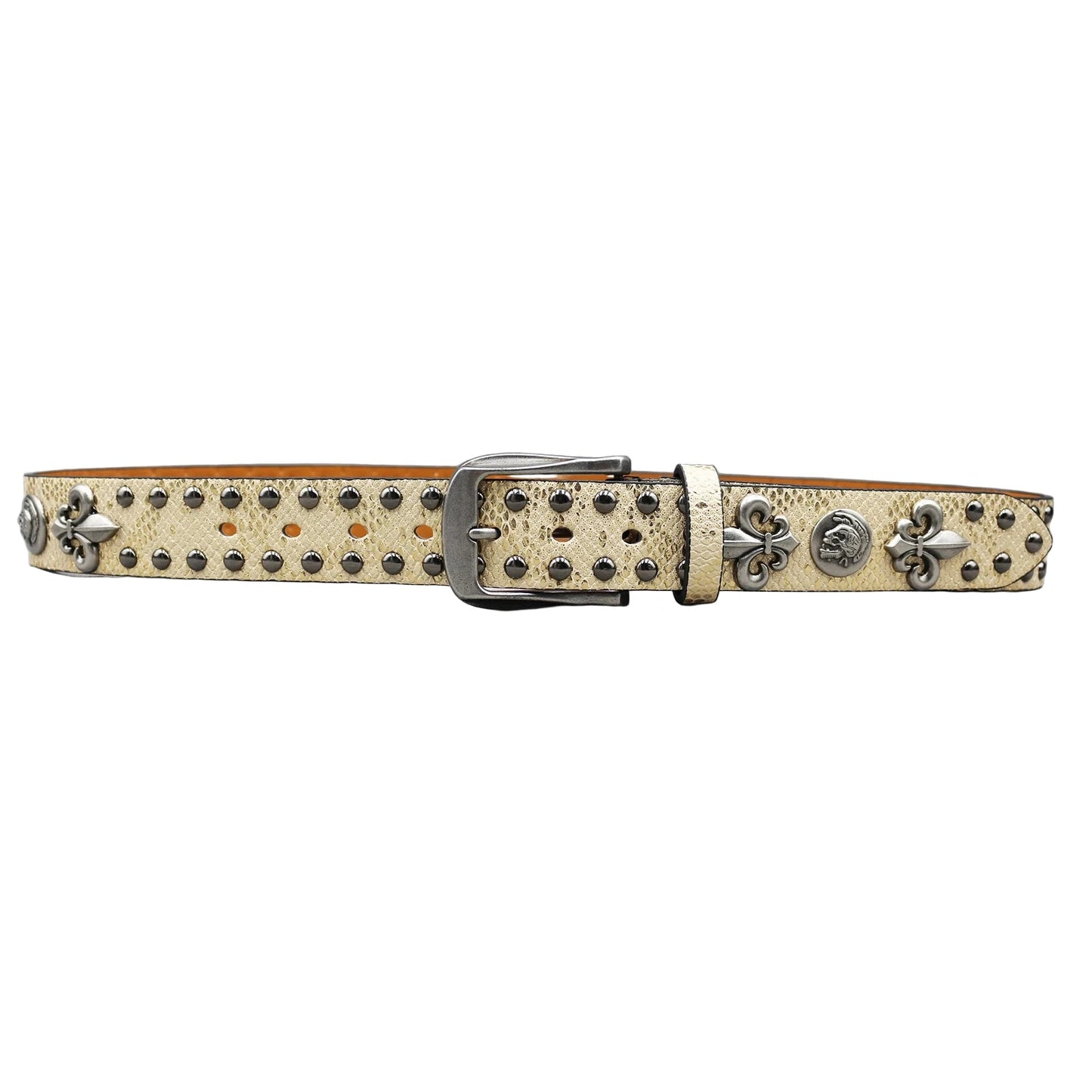 Leather Rivet Belt Golden Cross  - Leather Rock Women Strap
