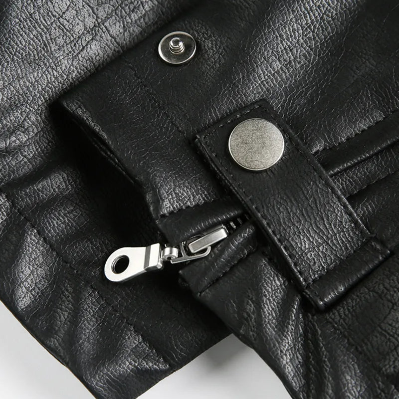 Niche Design PU Leather Jacket Lapel Letter Loose Coat - Man