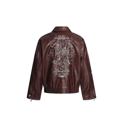 Niche Design PU Leather Jacket Lapel Letter Loose Coat - Man