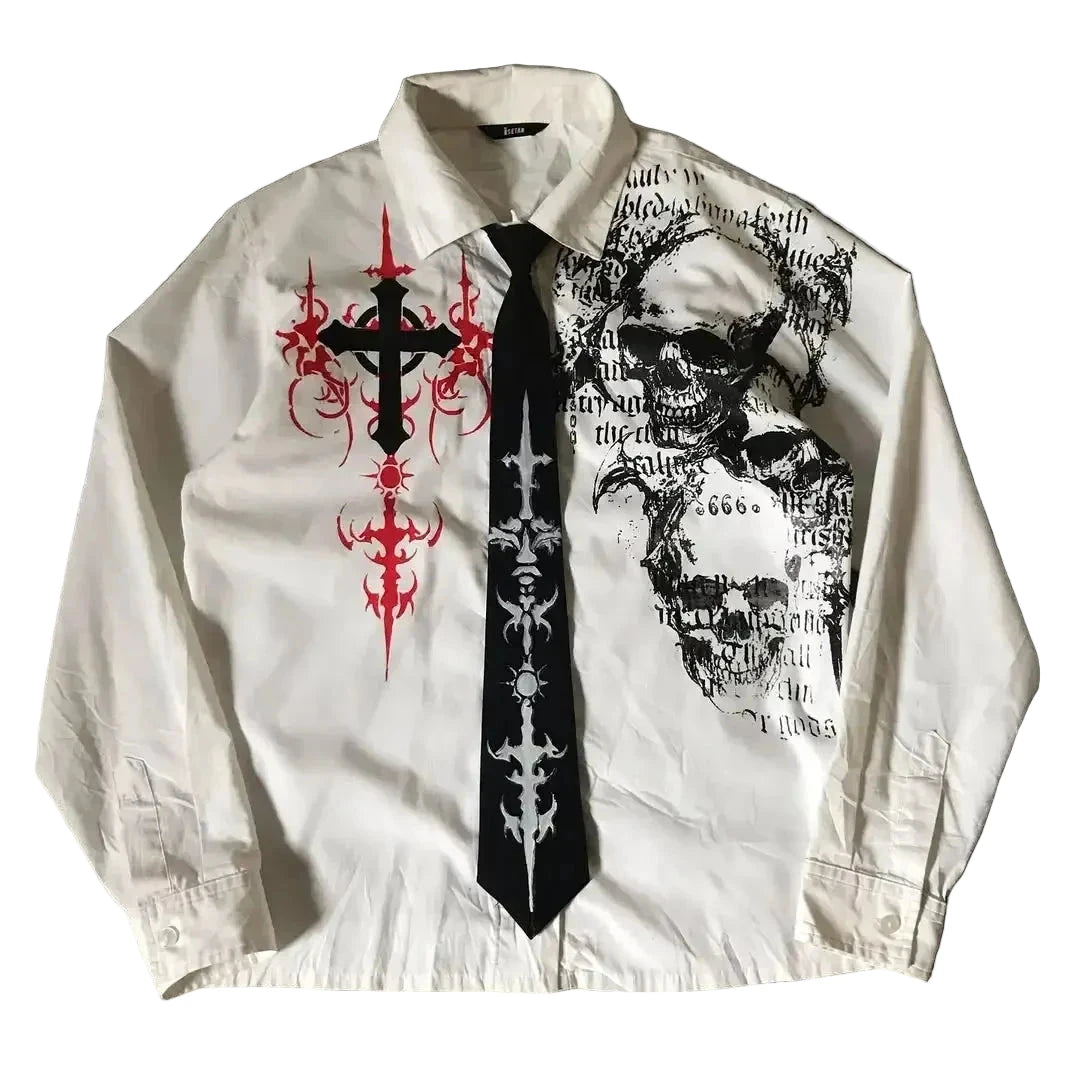 LIMITED EDITION Y2K White Affliction Retro Skull Letter Print T-Shirt Harajuku Sleeve - Man