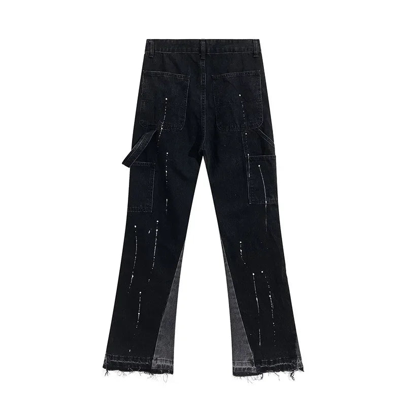 Retro Splicing Washed Jeans - Men’s Hip Hop High Street