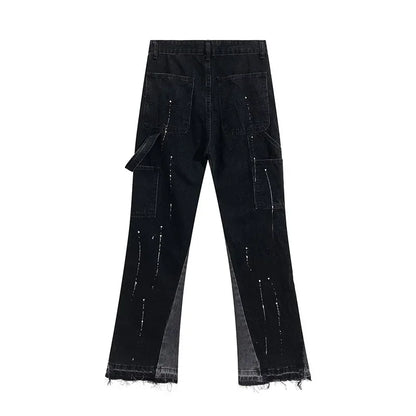 Retro Splicing Washed Jeans - Men’s Hip Hop High Street