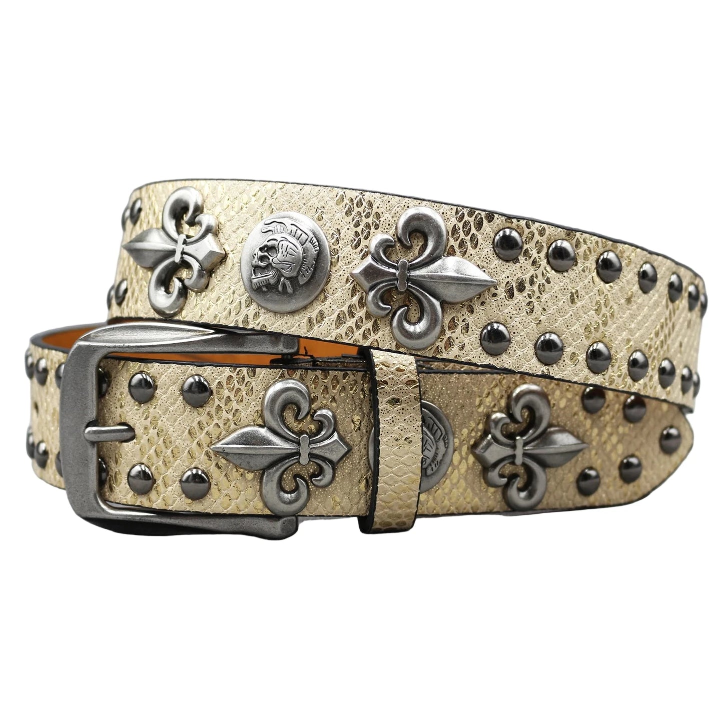 Leather Rivet Belt Golden Cross  - Leather Rock Women Strap