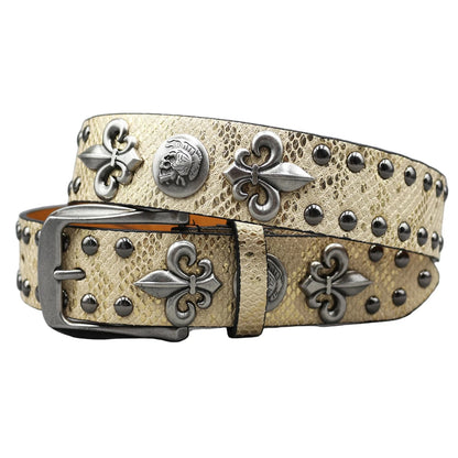 Leather Rivet Belt Golden Cross  - Leather Rock Women Strap