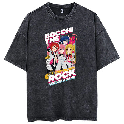 Men’s Oversized Bocchi Club Printed T-Shirt – Anime Music Band Washed Cotton Tee