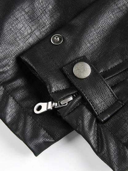Niche Design PU Leather Jacket Lapel Letter Loose Coat - Man