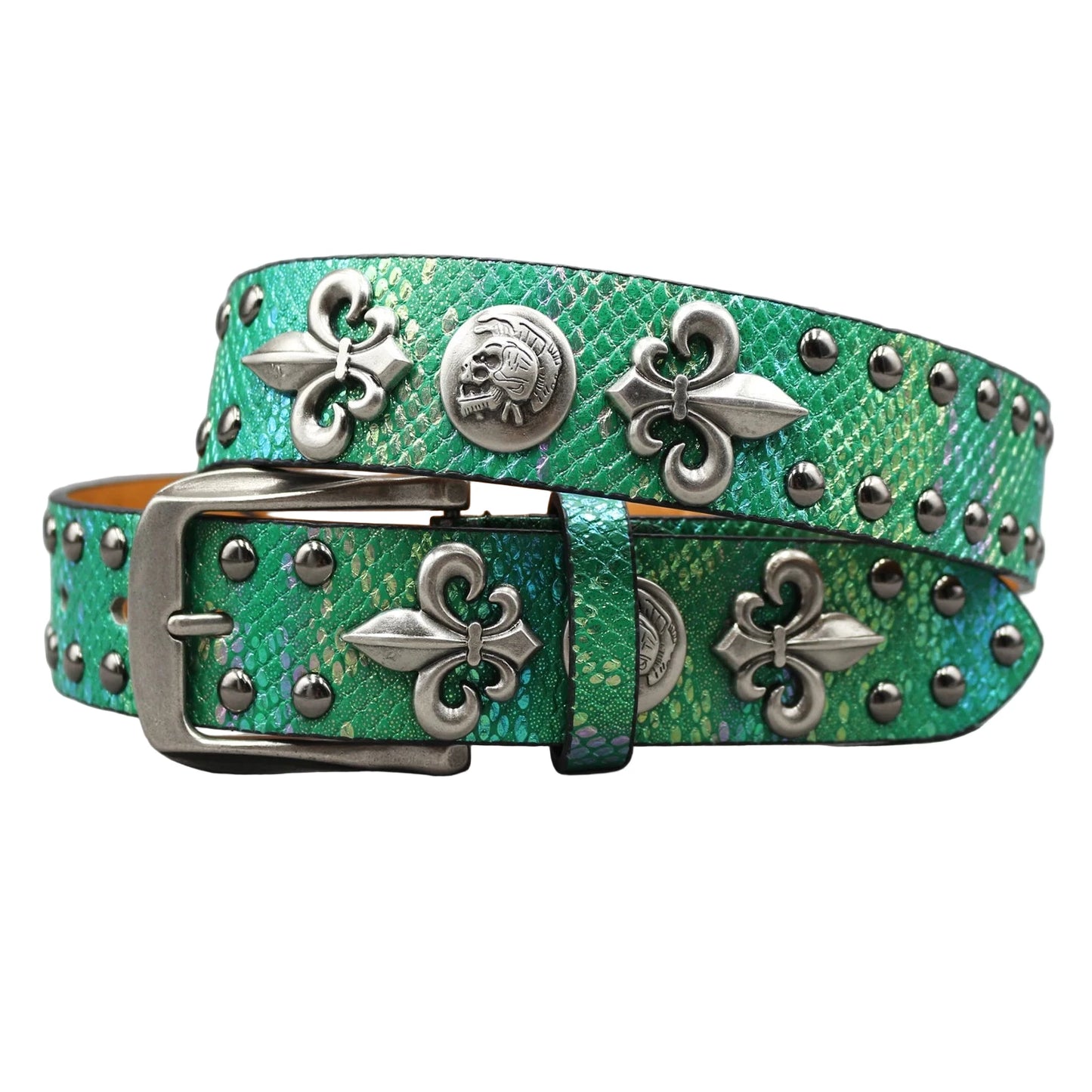 Leather Rivet Belt Golden Cross  - Leather Rock Women Strap