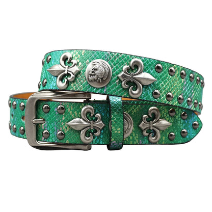 Leather Rivet Belt Golden Cross  - Leather Rock Women Strap