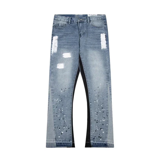 American Retro Washed Letter Spliced Loose Flared Jeans