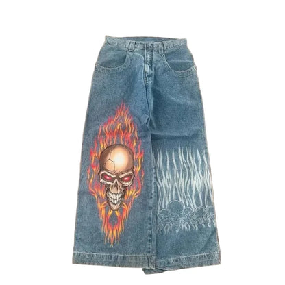 Y2K Baggy Jeans Men – Harajuku Gothic Vintage Printed Wide-Leg Streetwear