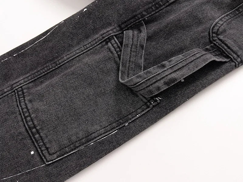 Retro Splicing Washed Jeans - Men’s Hip Hop High Street