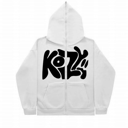 Unisex Full-Zip KOZY Printed Hoodie – Casual & Stylish