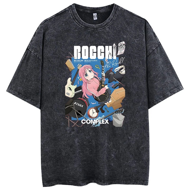 Men’s Oversized Bocchi Club Printed T-Shirt – Anime Music Band Washed Cotton Tee