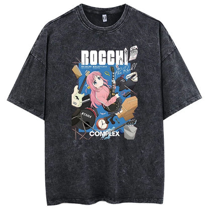 Men’s Oversized Bocchi Club Printed T-Shirt – Anime Music Band Washed Cotton Tee