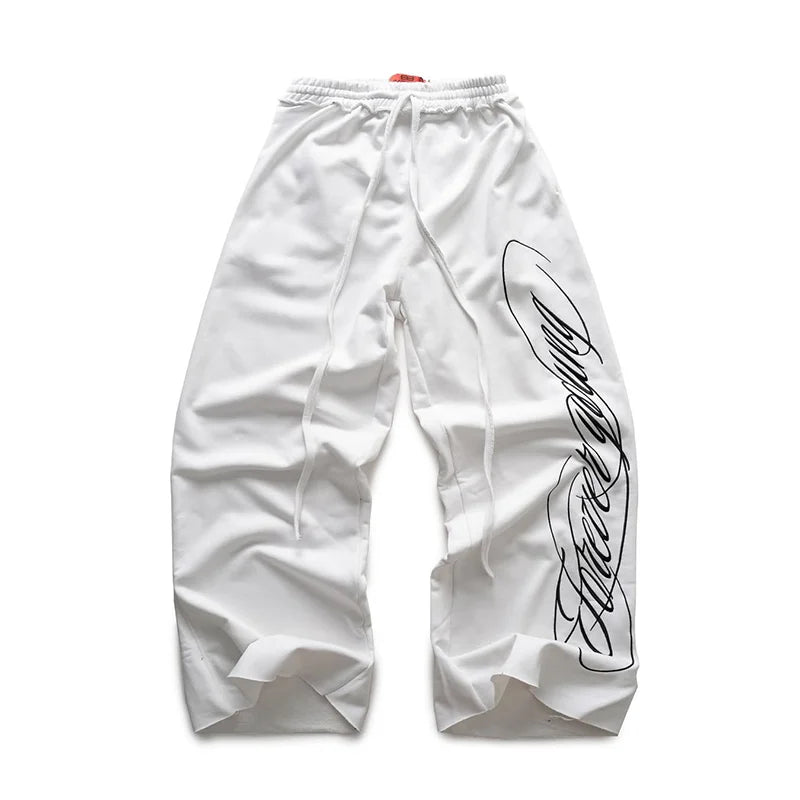 Y2K American Hip-Hop Letter Print Pants – Unisex Retro Loose Wide-Leg Streetwear.