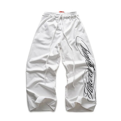 Y2K American Hip-Hop Letter Print Pants – Unisex Retro Loose Wide-Leg Streetwear.
