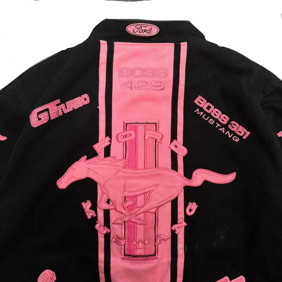 American Pink Horse Pattern Car Jacket for Women – Autumn Winter Harajuku Y2K Bomber