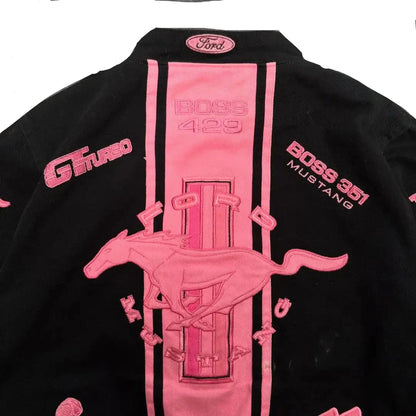 American Pink Horse Pattern Car Jacket for Women – Autumn Winter Harajuku Y2K Bomber