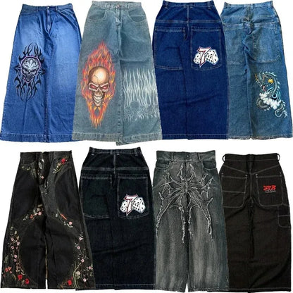 Y2K Baggy Jeans Men – Harajuku Gothic Vintage Printed Wide-Leg Streetwear