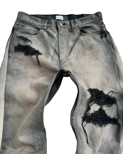 American Hip Hop Men’s High-Waist Patchwork Flared Jeans