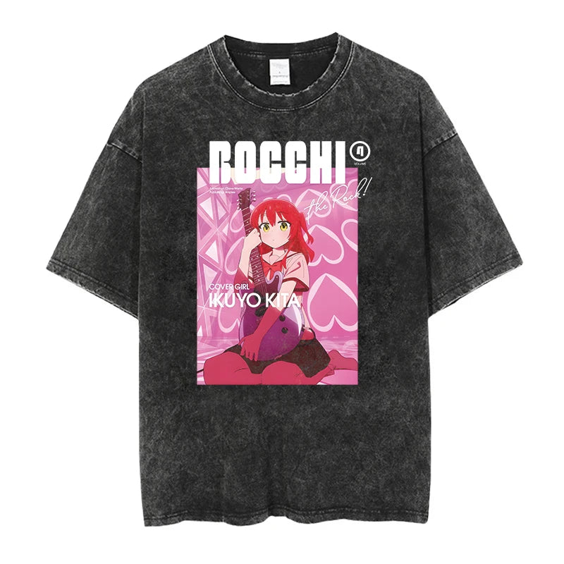 Men’s Oversized Bocchi Club Printed T-Shirt – Anime Music Band Washed Cotton Tee