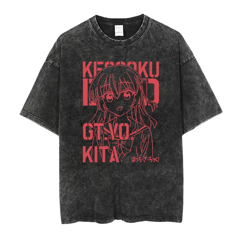 Men’s Oversized Bocchi Club Printed T-Shirt – Anime Music Band Washed Cotton Tee