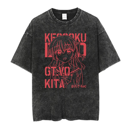 Men’s Oversized Bocchi Club Printed T-Shirt – Anime Music Band Washed Cotton Tee