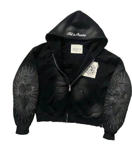 Patch Zipper Sweater – Unisex Y2K Harajuku Gothic Casual Hoodie