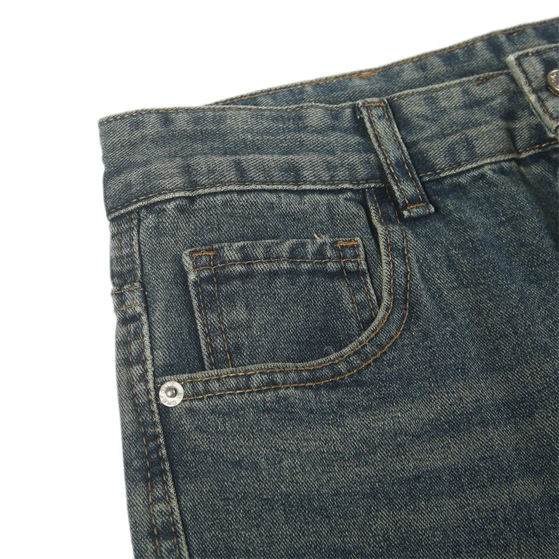 Korean Street Retro Washed Black Loose Straight Cat Whisker Y2K Wide-Leg Jeans - Man