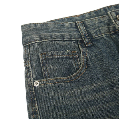 Korean Street Retro Washed Black Loose Straight Cat Whisker Y2K Wide-Leg Jeans - Man