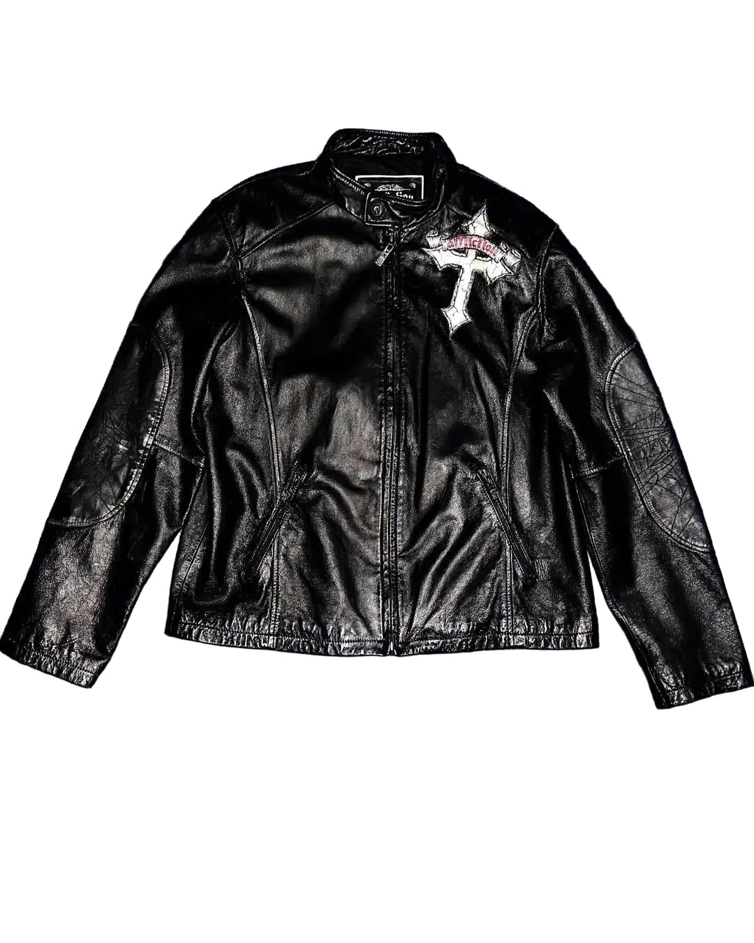 Affliction Skull Embroidered PU Leather Jacket Street Hip Hop Long Sleeve - Man
