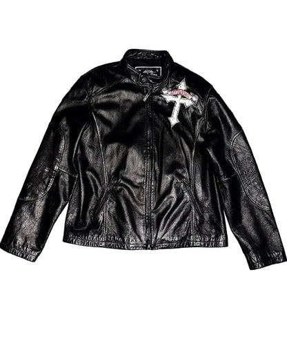Affliction Skull Embroidered PU Leather Jacket Street Hip Hop Long Sleeve - Man