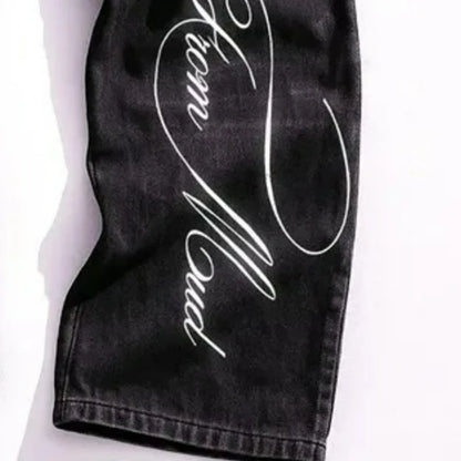Y2K New Gothic Denim Pants Long Letter Print Pattern Classic Art Jeans