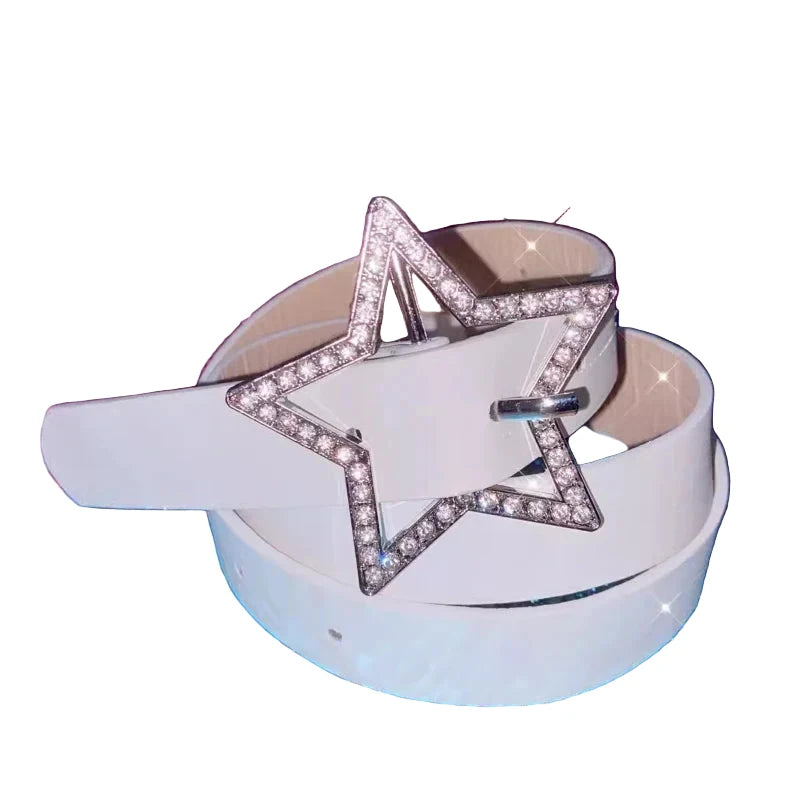 Kawaii Pink Y2K Star PU Leather Belt for Women