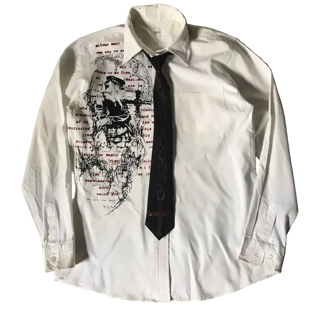 LIMITED EDITION Y2K White Affliction Retro Skull Letter Print T-Shirt Harajuku Sleeve - Man